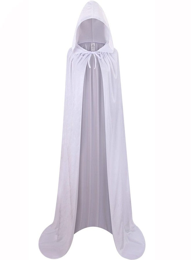 GRAJTCIN Velvet Hooded Cloak White Robe Wizard Cape with Hood Men Halloween Costume for Women Wedding (170CM/67, White) - Image 2